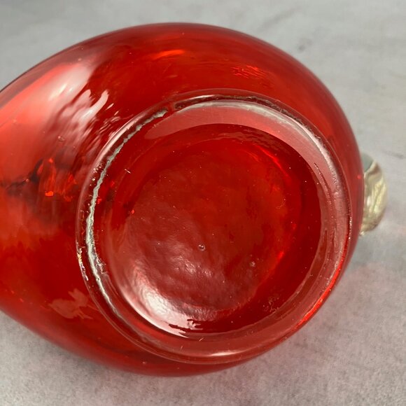 Vtg Red Handmade Blown Glass Red Peahen Trinket Soap Candy Nut Dish 7" - Picture 6 of 6
